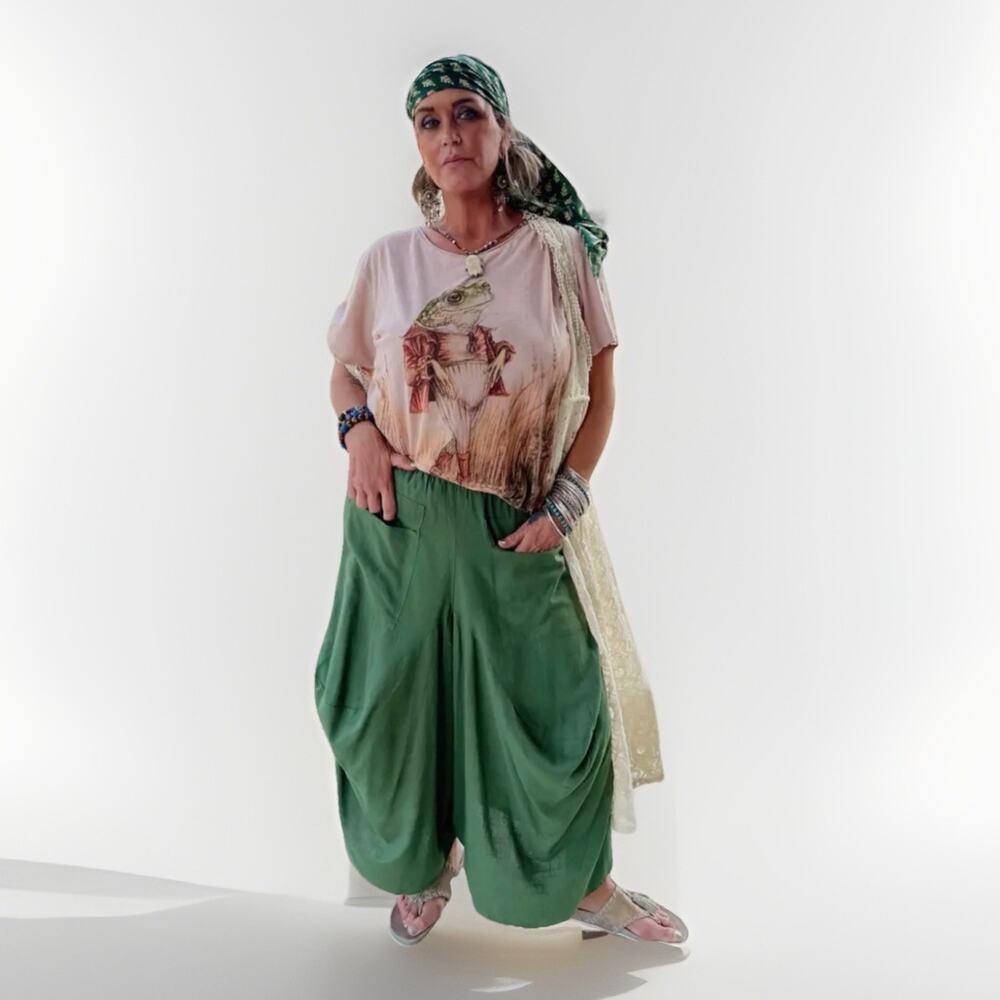 Jaded Gypsy Out About Olive Green Boho Traveler Pants O/S Magnolia Core $98 NWT